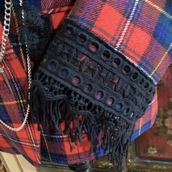 Punk Jacket Blazer Upcycled Boho Whimsigoth Plaid Academia Pendleton Reworked 10 - Picture 6 of 16